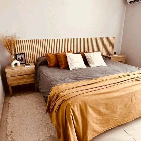 Respaldo de Cama King | Paneles Varillados de Madera Natural